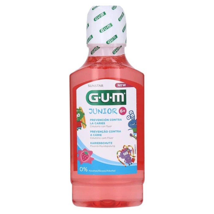 Apa de Gura pentru Copii, GUM, Junior, cu Fluor, Varsta 6+ ani, Aroma Capsuni, 300ml