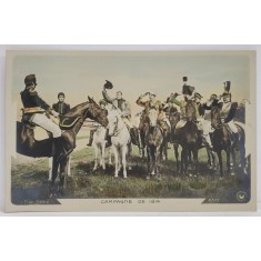 NAPOLEON BONAPARTE IN CAMPANIA DIN 1814 , SCENA DE FILM ISTORIC , CARTE POSTALA COLORIZATA , INCEPUTUL SEC. XX