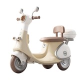 Motociclet&Auml; electric&Auml; cu 3 roti, flippy, acumulator &Atilde;ncarcare, anti-rasturnare, lumini, sunete, baterie 6v 7ah, telecomanda, 95x67x36cm, bej