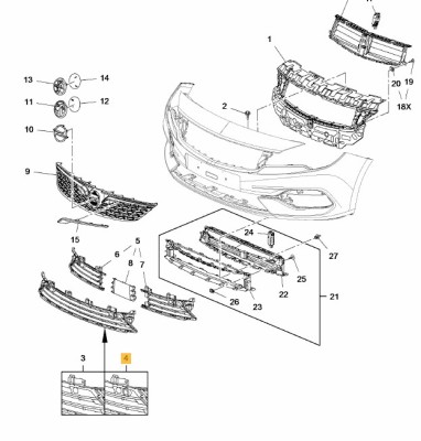 Grila bara protectie, spoiler Opel Astra K, 2020-02.2022, montare fata, cu gauri senzori parcare (PDC); negru, RapidAuto foto