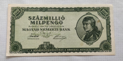 Ungaria - 100 milioane Pengo (1946) verde, fără serie foto