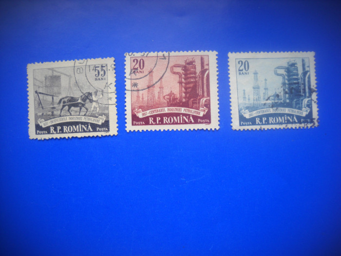 HOPCT LOT NR 366 BIS CENTENARUL PETROLULUI 1957-3 TIMBRU VECHI-STAMPILAT ROMANIA