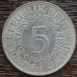 (A874) MONEDA DIN ARGINT GERMANIA - 5 MARK 1969, LIT F, 11,2 GRAME. PURITATE 625, Europa