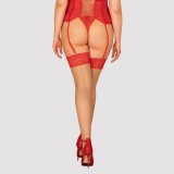 Ciorapi Blossmina Nude cu Banda Rosie Dantelata, 4XL/5XL