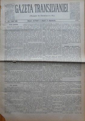 Gazeta Transilvaniei , Numar de Dumineca , Brasov , nr. 192 , 1907 foto
