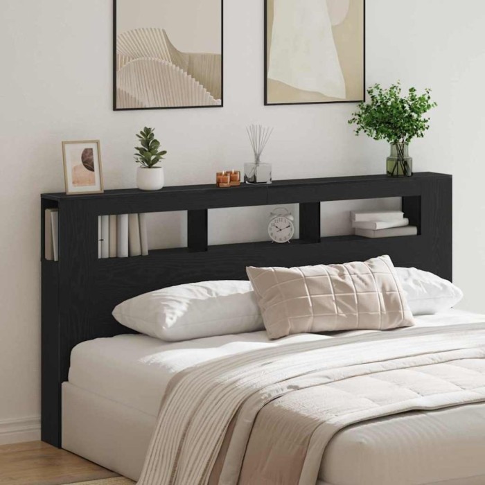 Tăblie LED Stejar negru 200 x 18.5 x 103.5 cm Lemn compozit