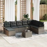 VidaXL Set de Canapele pentru Grădină cu 9 Piese și Perne Gri din Rattan Polimeric