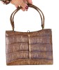 POȘETĂ DE MANA ELEGANTA VINTAGE DIN PIELE NATURALA DE CROCODIL, ANII '50 -' 60, Medie, Negru