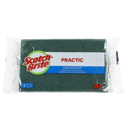 Laveta abraziva Scotch-Brite Practic, fibra abraziva, verde, 17 x 9.5 cm, 3 buc / set foto