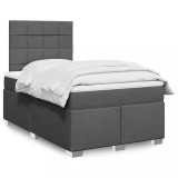 vidaXL Pat box spring cu saltea, gri &icirc;nchis, 120x190 cm, textil 3292728