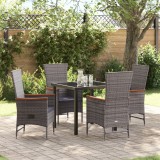 vidaXL Scaune de exterior cu pernă 5 pcs Gri 80 x 80 x 73 cm Rattan PE