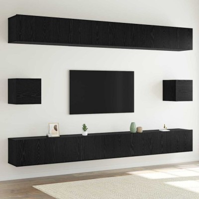 vidaXL Set comodă TV 8 pcs Stejar negru 100 x 30 x 30 cm Lemn compozit foto