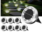 Lampa solara incastrata gazon, 8 LED-uri, inox IP65, lumina rece, pentru alee si gradina, set 8 buc