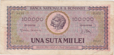 ROMANIA 100000 LEI IANUARIE 1947 F foto
