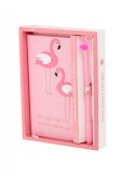 Set Cadou pentru Copii Caiet cu Flamingo finisat cu piele Ecologica Pix cu Flamingo