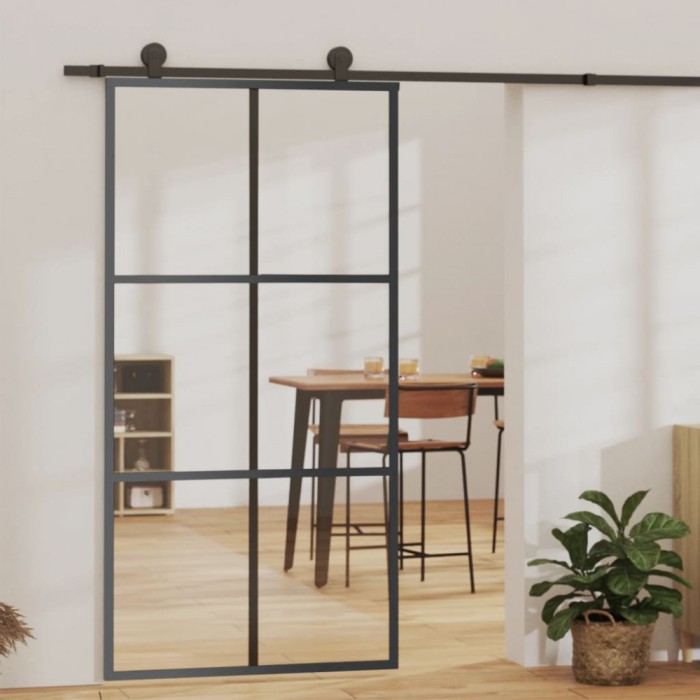 Ușă glisantă, negru, 102x205 cm, sticlă ESG și aluminiu
