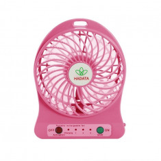 Ventilator LED portabil, cu baterie 18650 si cablu de incarcare-Culoare Roz deschis