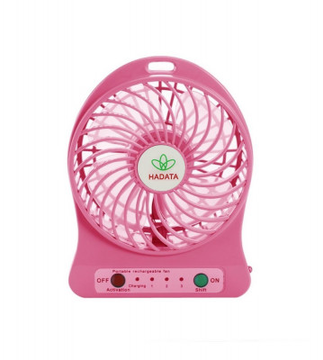 Ventilator LED portabil, cu baterie 18650 si cablu de incarcare-Culoare Roz deschis foto