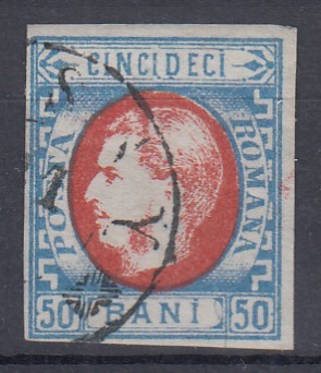 ROMANIA 1869 LP 29 b REGELE CAROL I CU FAVORITI VALOAREA 50 BANI STAMPILAT foto