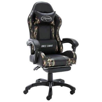 vidaXL Scaun de jocuri cu taburet, negru și camuflaj, piele ecologică foto