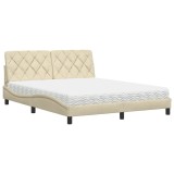 Cumpara ieftin Pat cu saltea, crem, 160x200 cm, material textil