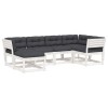Set canapele de gradina cu perne 6 piese alb lemn masiv de pin