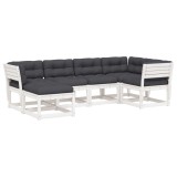Set canapele de gradina cu perne 6 piese alb lemn masiv de pin