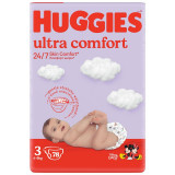 Huggies - Scutece Ultra Comfort Mega, Marimea 3, Unisex, Design Mickey&amp;Mini, 5-9 kg, 78 buc