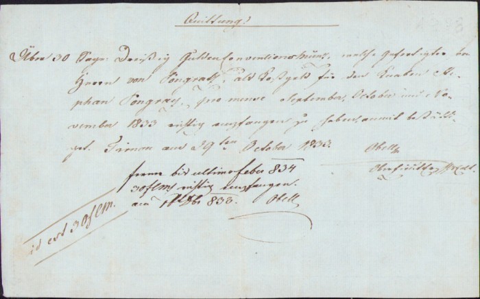 HST A356 Chitanță olografă 1833 limba germană
