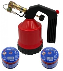 Set Lampa Gaz cu Aprindere Automata Pentru lipit si Prelucrat + 2 Butelii cu Gaz