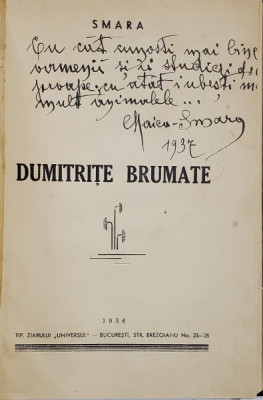 DUMITRITE BRUMATE. NUVELE SI SCHITE de SMARA, DEDICATIE* 1937 foto