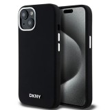 Husa MagSafe pentru Apple iPhone 15 Plus, DKNY, Liquid Silicone Small Metal Logo, Neagra