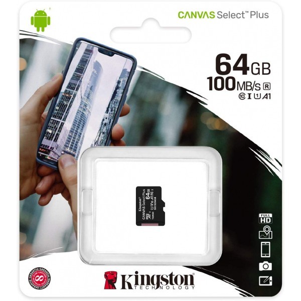 Card Memorie microSDXC Kingston Canvas Select Plus Android A1, 64Gb, Clasa 10 / UHS-1 U1 SDCS2/64GBSP