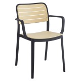 Cumpara ieftin Scaun stivuibil Mobikon negru/bej plastic 56.5x53x81 cm, pentru interior si exterior