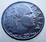 1.793 ITALIA WWII VITTORIO EMANUELE III 20 CENTESIMI 1943 R MAGNETIC, Europa