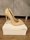Pantofi Guess din piele naturala, toc subtire, culoare bej, marimea 39