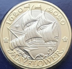 2 pounds 2020 Marea Britanie, Mayflower, Brilliant unc, Coincard foto