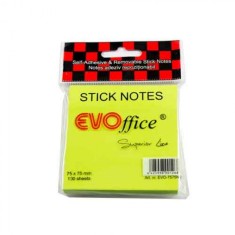 Notite Adezive EVOffice, Dimensiunea 75x75 mm, Culoare Galben Neon, 100 File, Ideale pentru Mesaje si Memento-uri foto