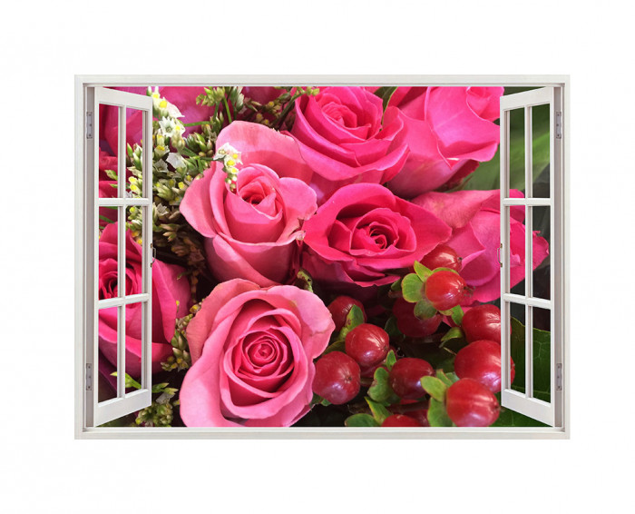 Autocolant decorativ, Fereastra, Arbori si flori, Multicolor, 83 cm, 509ST