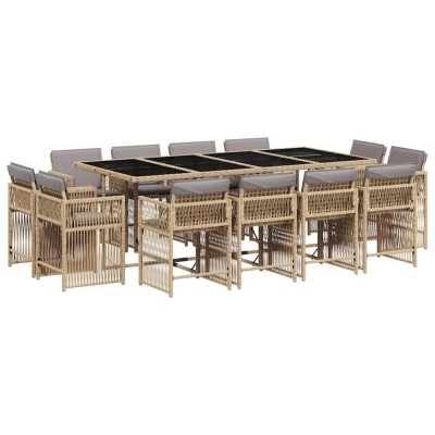 Set mobilier gradina cu perne, 13 piese, bej combinat poliratan foto