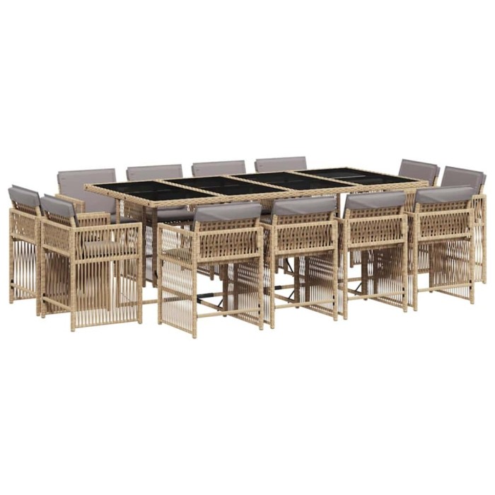 Set mobilier gradina cu perne, 13 piese, bej combinat poliratan