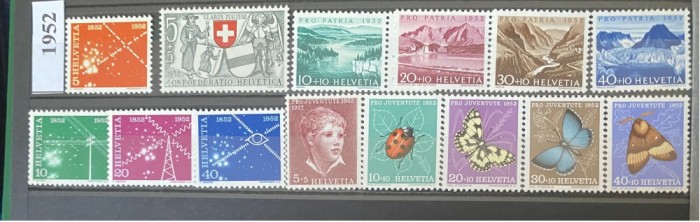 ELVETIA 1952, An complet, serii MNH