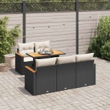 VidaXL Set mobilier grădină perne 6 piese negru poliratan/lemn acacia 3327437