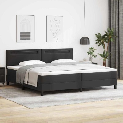 vidaXL Cadru de Pat cu Saltea Negru 200 x 200 cm Piele artificială foto