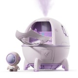 Mini umidificator, tip nava cu astronaut, portabil, cu 7 tipuri de lumina ambientala, alimentare USB C, alb
