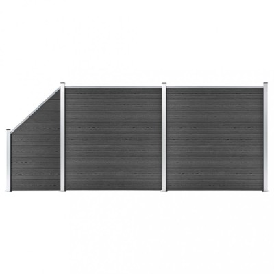 vidaXL Set de panouri de gard, negru, 446x (105-186) cm, WPC foto