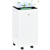 HOMCOM Dezumidificator Portabil de 10L/Zi cu 5 Moduri, 2 Viteze, Timer 24h și Roți, 25x25x50,5 cm, Alb | Aosom Romania