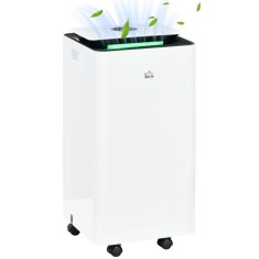 HOMCOM Dezumidificator Portabil de 10L/Zi cu 5 Moduri, 2 Viteze, Timer 24h și Roți, 25x25x50,5 cm, Alb | Aosom Romania