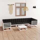 vidaXL Set mobilier grădină cu perne, 8 piese, alb, lemn masiv de pin 3077310