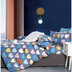 Lenjerie de pat pentru o persoana cu husa elastic pat si 2 fete perna patrata, Galesnjak, bumbac mercerizat, multicolor